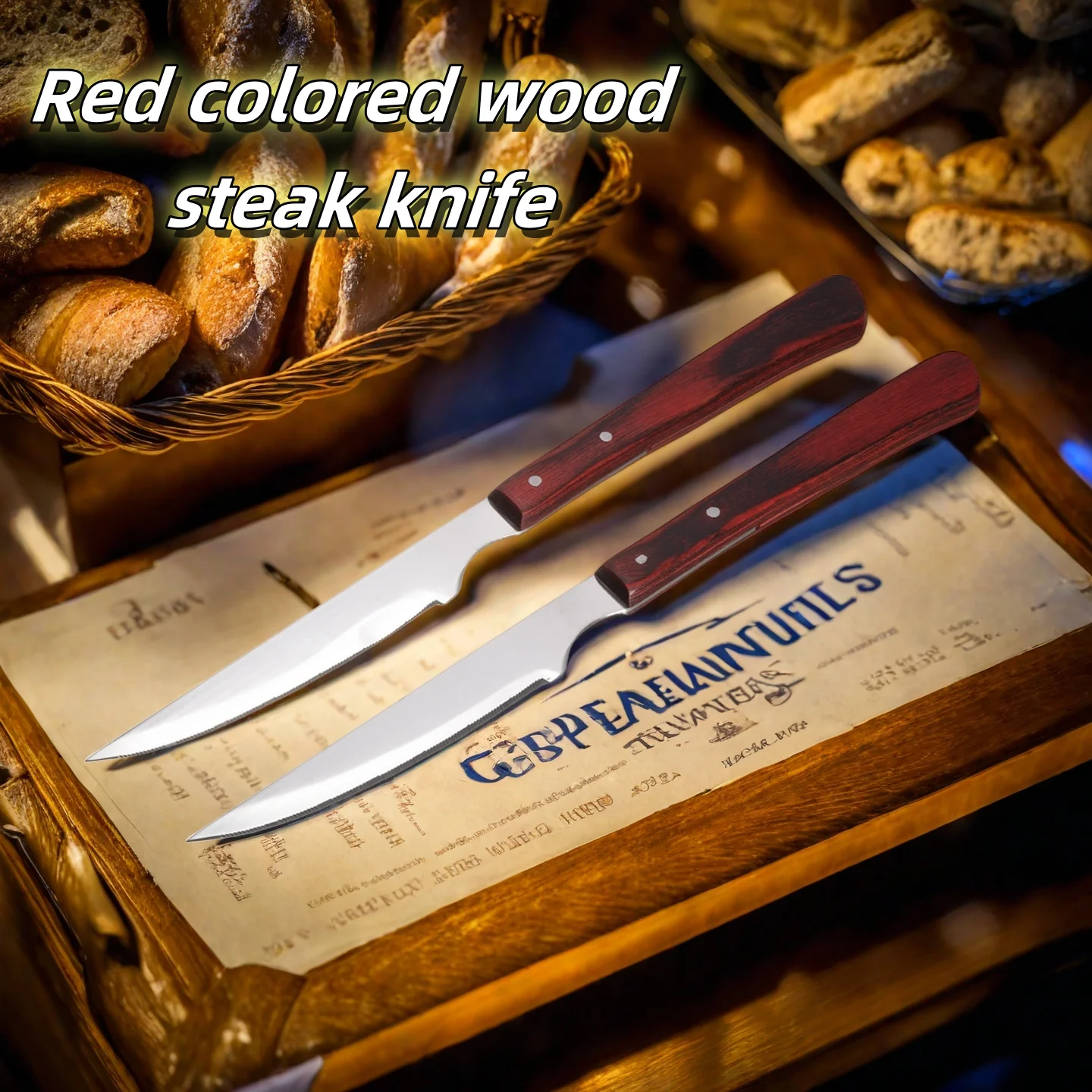 1-12 PCS Steak Knives Stainless Steel Knife Set Red wood wood Ergonomic Handles Serrated Steak Knives Cutlery set