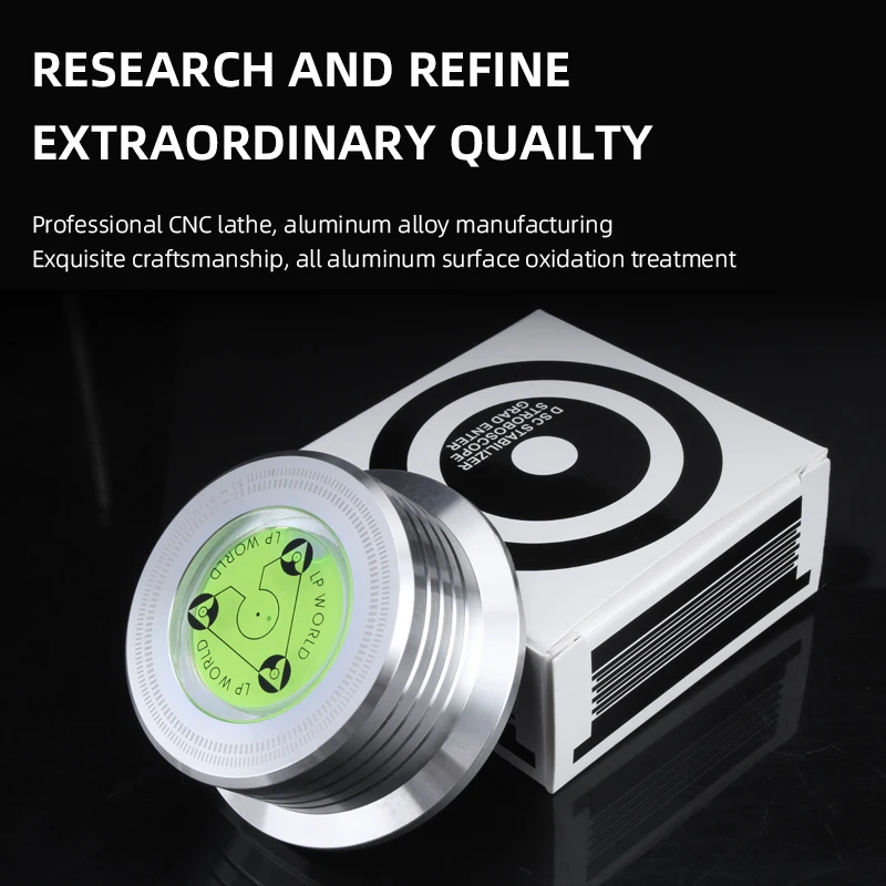 50Hz LP Turntable Stabilizer Aluminum Record Weight Clamp with Bubble Level, Improve Sound Quality, Battery Free Turntable Level