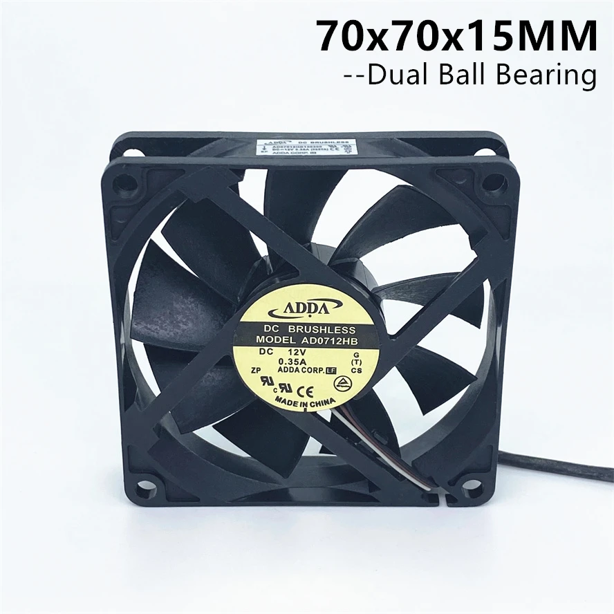 AD0712HB New ADDA Dual Ball Bearing 7015 70MM 70x70x15mm  Case Cooling Fan 12V 0.35A with 3pin