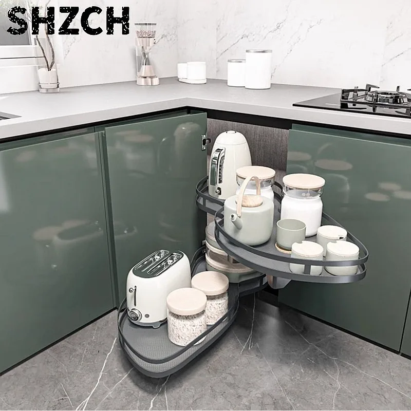 60KG Load-Bearing Kitchen Corner Pull-Out Basket Rotating Pot Storage Rack