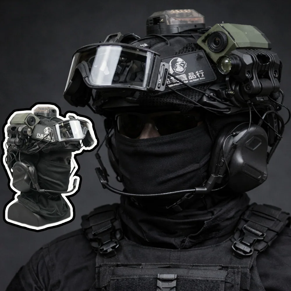 

TacticalFASTHelmet Set with Goggles Side Rails Military Airsoft Paintball Combat Gear with LED Flashlight Headset for CS Wargame