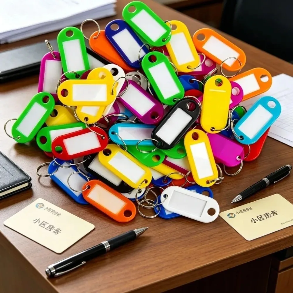 50pcs Colorful Plastic Key Tags Card Label Split Ring Keychain Key Tags Label Window Key Ring ID Label Name Tags Classification