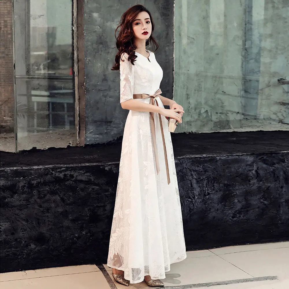 

Korean Sle Long Lace Evening Gown Sexy White Par Dr for Women High Waist A-Line Skirt Formal Wear for Adults