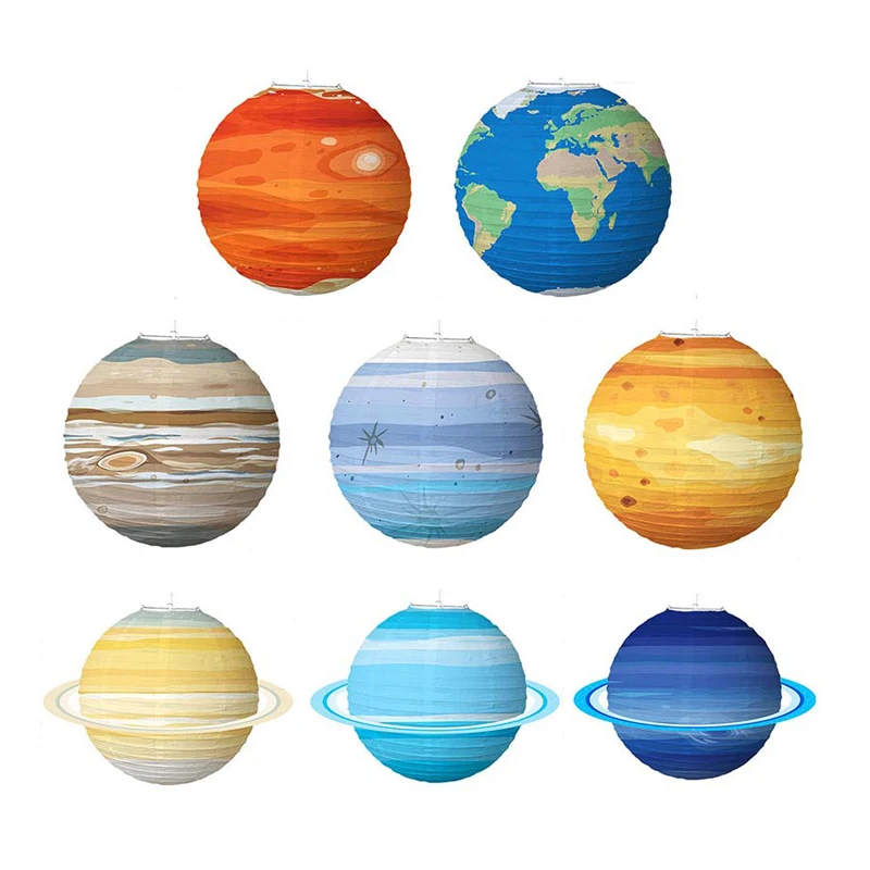 8pcs Planet Paper Lantern Outer Space Universe Theme Birthday Party Decor Folding DIY Toy Astronaut Solar System Planet Supplies