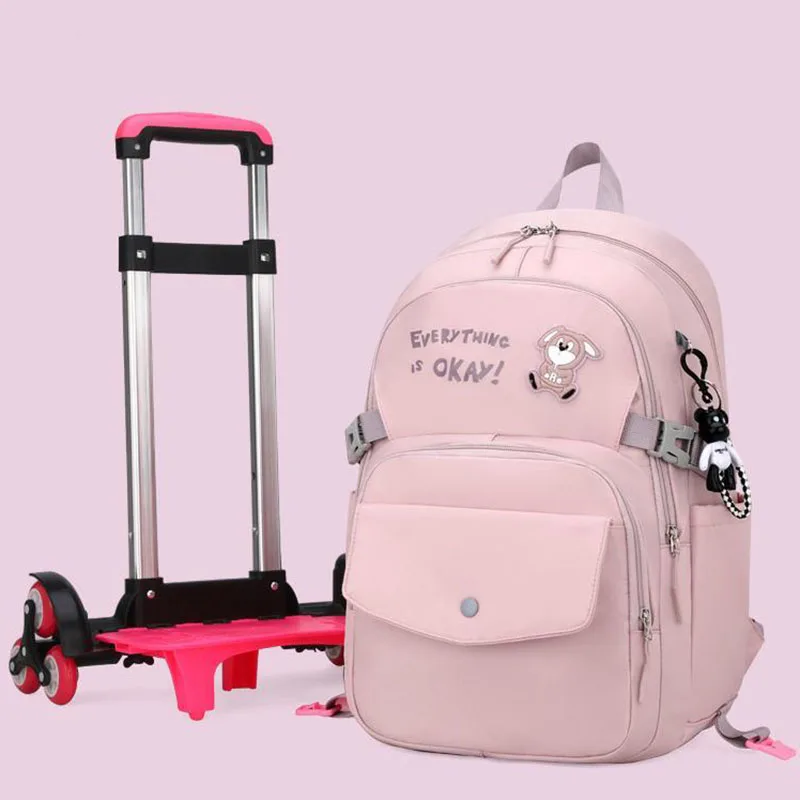 New Children School Backpack with Wheels Elementary Schoolbag Detachable Trolley School Bags for Girls Kids Mochila Femenina sac