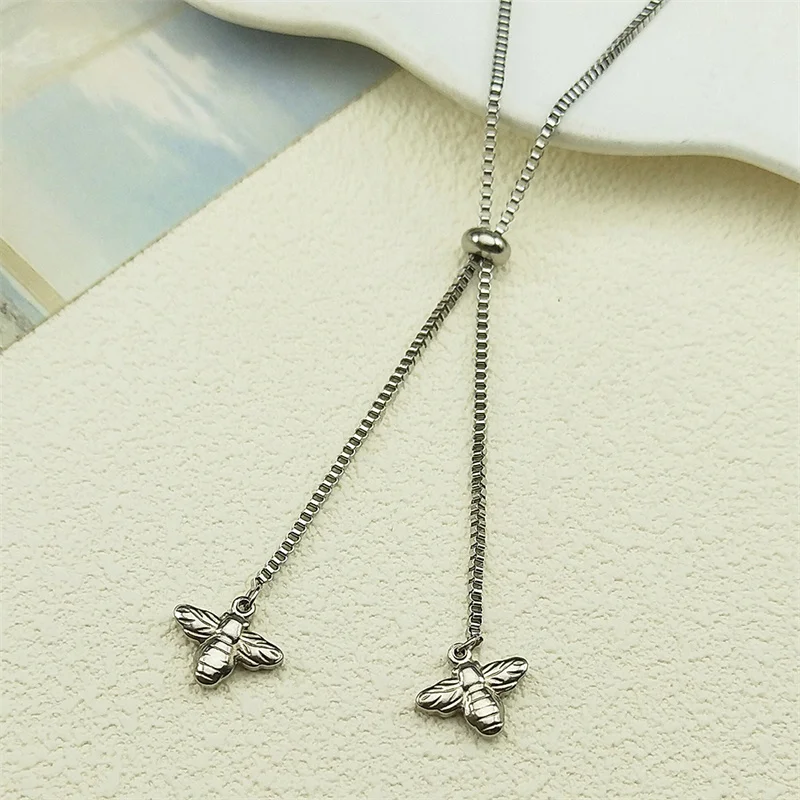 Fashion Bee Bear Stainless Steel Long Necklace for Women Female Gold Color Statement Necklace Jewelry colgantes mujer moda