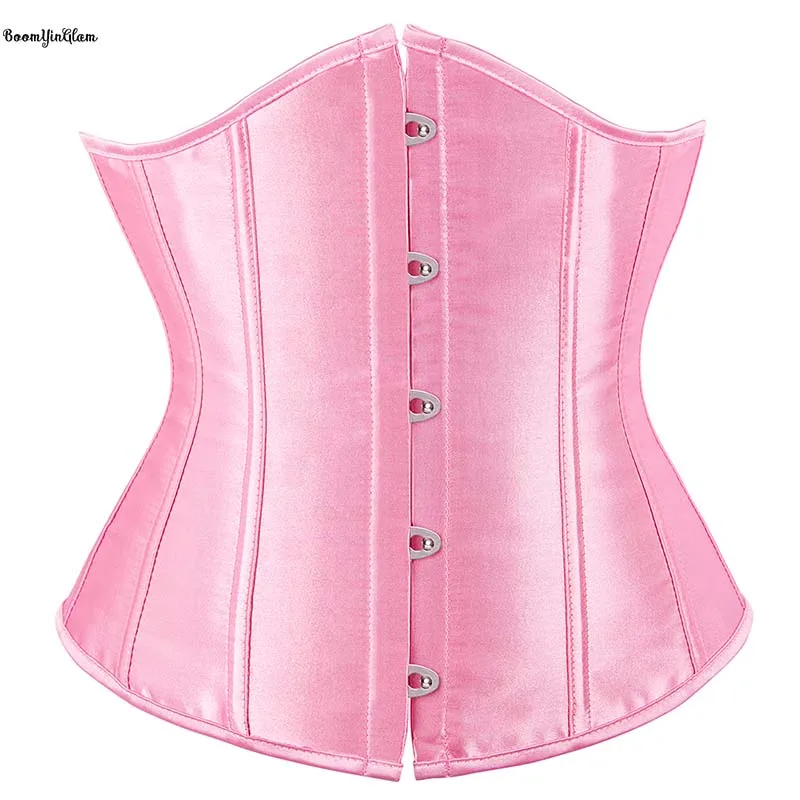 Pink Purple Red Brown Blue Black 5 Brooches Women Gothic Corselet Satin Solid Underbust Corset  Plus Size XS-XXL