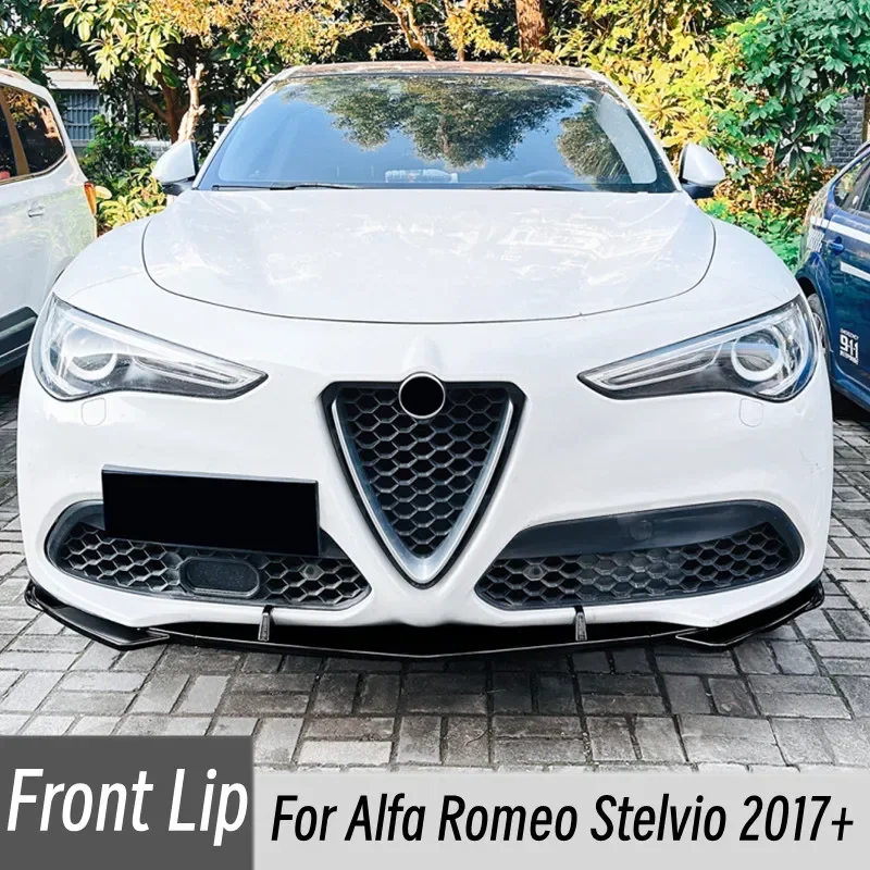 for 2017+ Alfa Romeo Stelvio car front bumper spoiler lip carbon fiber look/gloss black lower splitter body protection kit