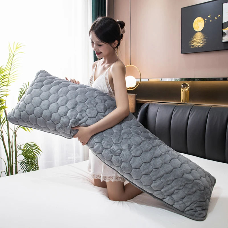 Simple Solid Color Long Pillowcase Winter Warm Single Side Flannel Pillow Cover Couple Sleeping Body Pillow Cases 120/150/180cm