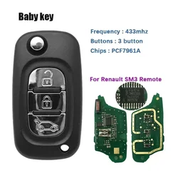 BB Key for Renault Samsung“SM3” Fluence 2009-2015 433MHz PCF7961 Chip 3 Buttons Flip Folding Smart Remote Car Key