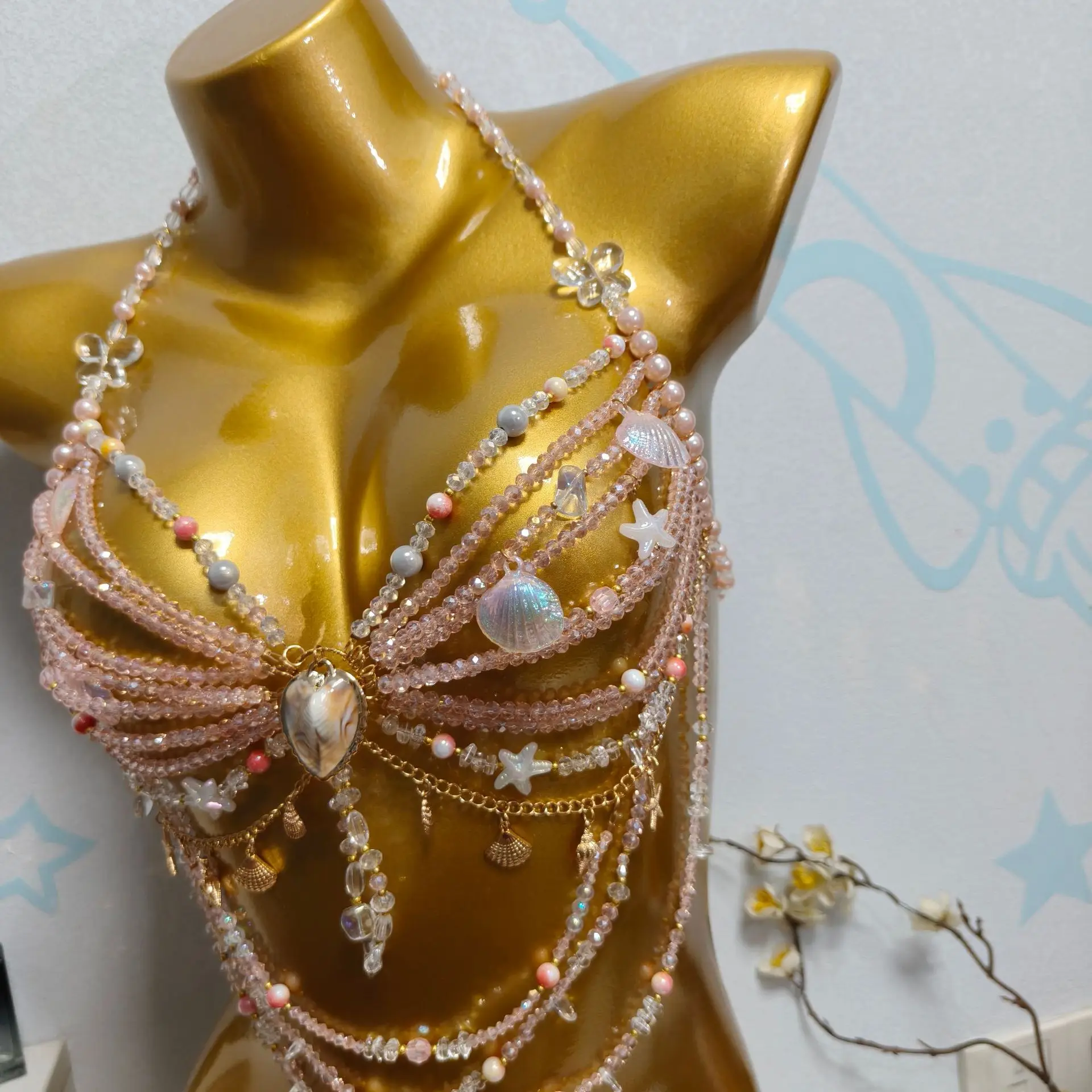 Handmade Fashion Beaded Bra Women'S Top Small Tank Top Body Chain Chest Chain Accessories Beaded Top Beach Trendy Street Market