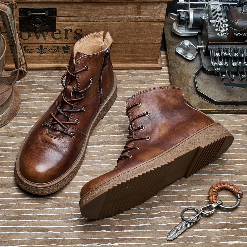 

Кожаные ботинки, мужская рабочая одежда, весенние ботинки 2024, Sle Briti Sle, круглый носок, дышащая резиновая подошва на низком каблуке