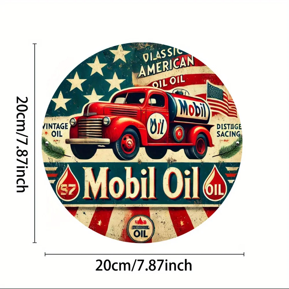 عبوة من علامة محطة الوقود المعدنية المصنوعة من الألومنيوم بزيت موبيل الساحر، مثالية لحفلة واحدة بنمط صدئ #2
