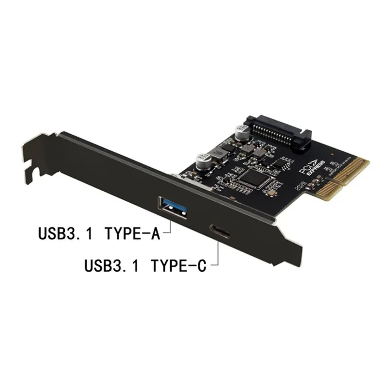 USB 3.1 PCI Express Riser 10Gbps USB3.1 Type-C Type-A ثنائي المنفذ USB 3.1 PCI-e تحكم USB3 Pcie X4 محول بطاقة توسيع