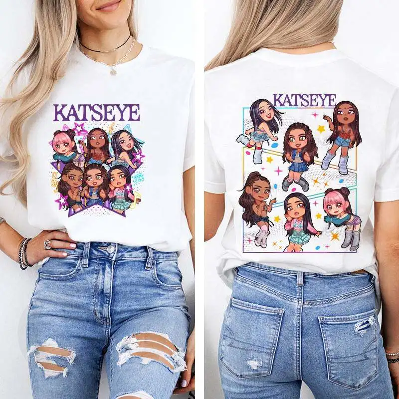 Korean Girl Group Katseye's Double-sided Printed Adult and Children's T-shirt Short-sleeved Summer Top