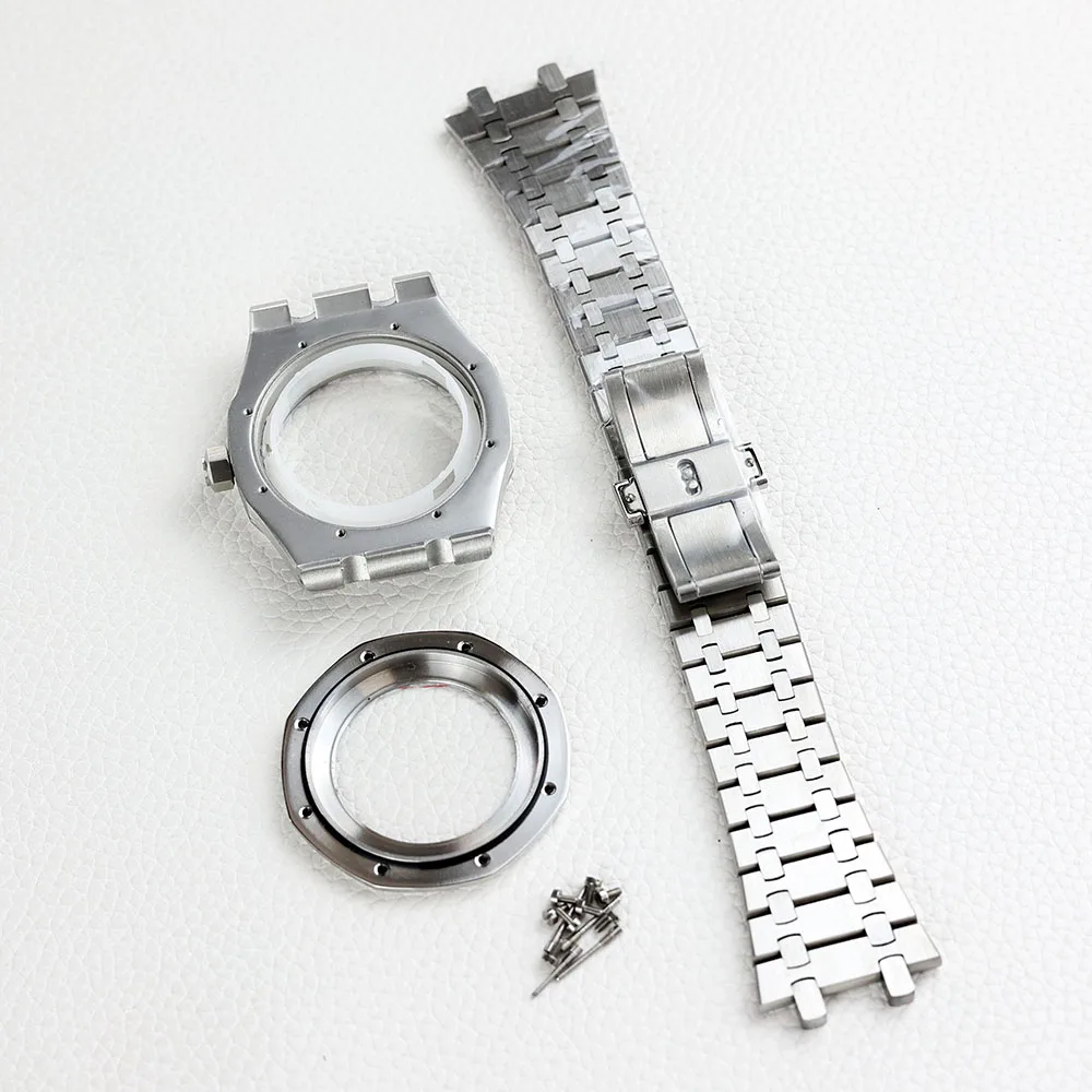 41mm NH35 Watch Case Octagonal skeleton Sapphire Glass Waterproof for Oak NH35 NH36 movement 31.8mm Dial Stainless steel Strap