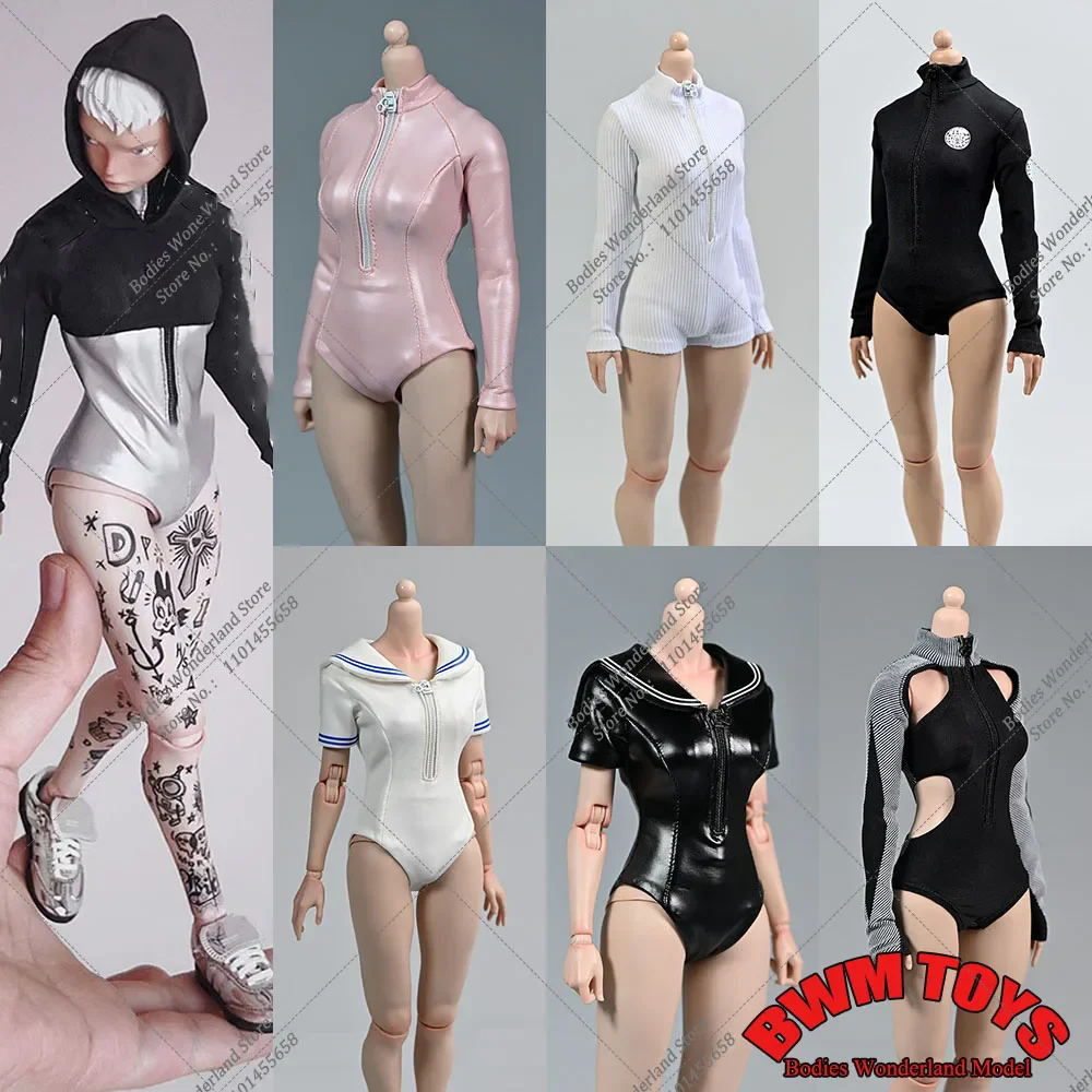 Multicolour 1/6 Scale Female Long Sleeved Diving Suit Surfing Wet Suit  One Piece Half Body Swimsuit for 12