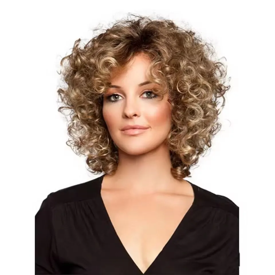 

Classic Curly Wig Hair Synthetic Natural For Women Cosplay Mixing Colour Brown Wigs Daily Use Heat Resistant Daily Wigs