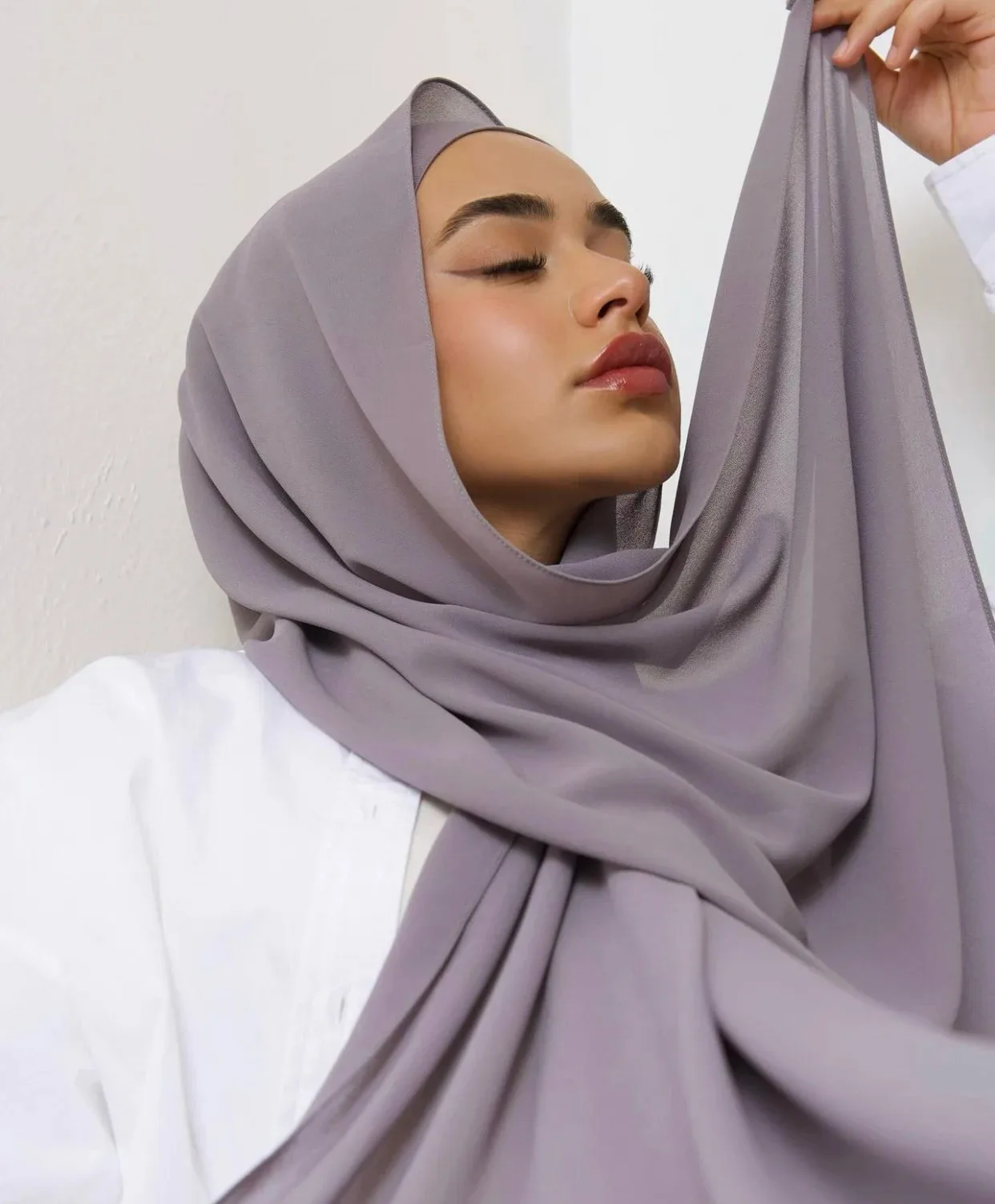 New Instant Hijab Muslim Women Heavy Chiffon Shawl With Elastic Jersey Inner Cap Headwrap