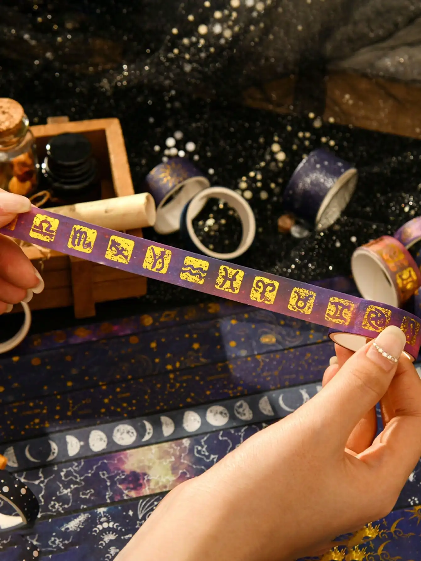 20 لفة من السماء المرصعة بالنجوم الشريط البرنز الساخن الفضة اشي الشريط كوكب الكون نمط ملصقات لطيف مذكرات المدرسة الديكور الحنفية