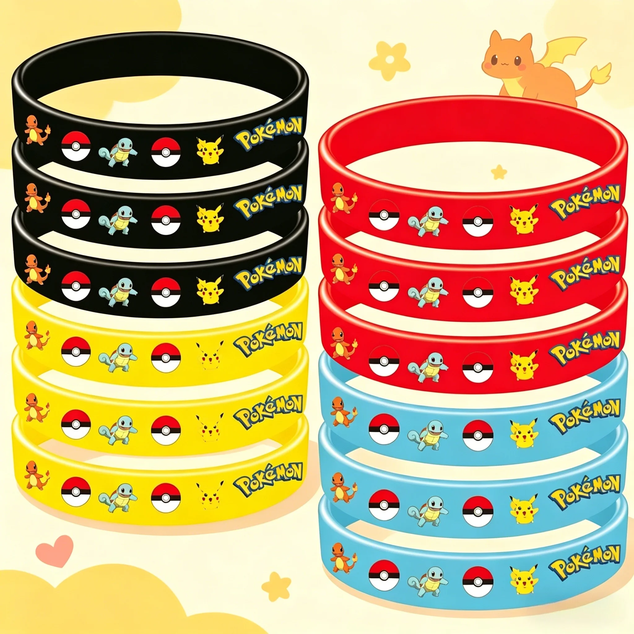 

Pokemon Bracelets Party Favors Pikachu Cartoon Figure Silicone Rubber Wristband for Kids Children Birthday Party Souvenir Gift