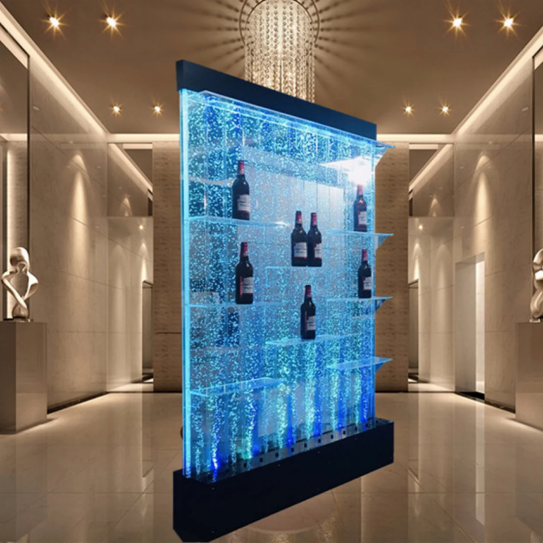 

Customization.Customized Indoor Decor Led Acrylic Water Bubble Wall bar and Restaurant Wine Shelf