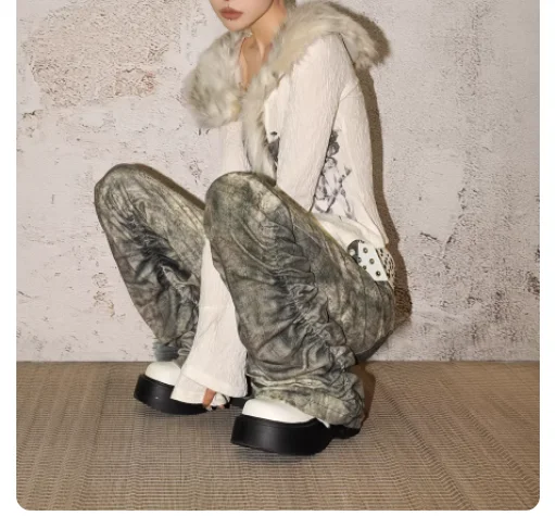 2026 Spring New Retro Punk Do Old Street Micro-flared Jeans Sexy Women Low-rise Fashion Versatile Personality Chic Trousers