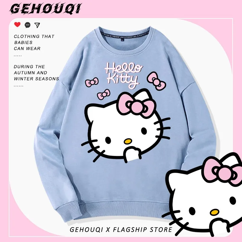 

Hello Cat co-branded crewneck hoodie women autumn Hello Kitty loose American coat trend brand trend girls clothes tide