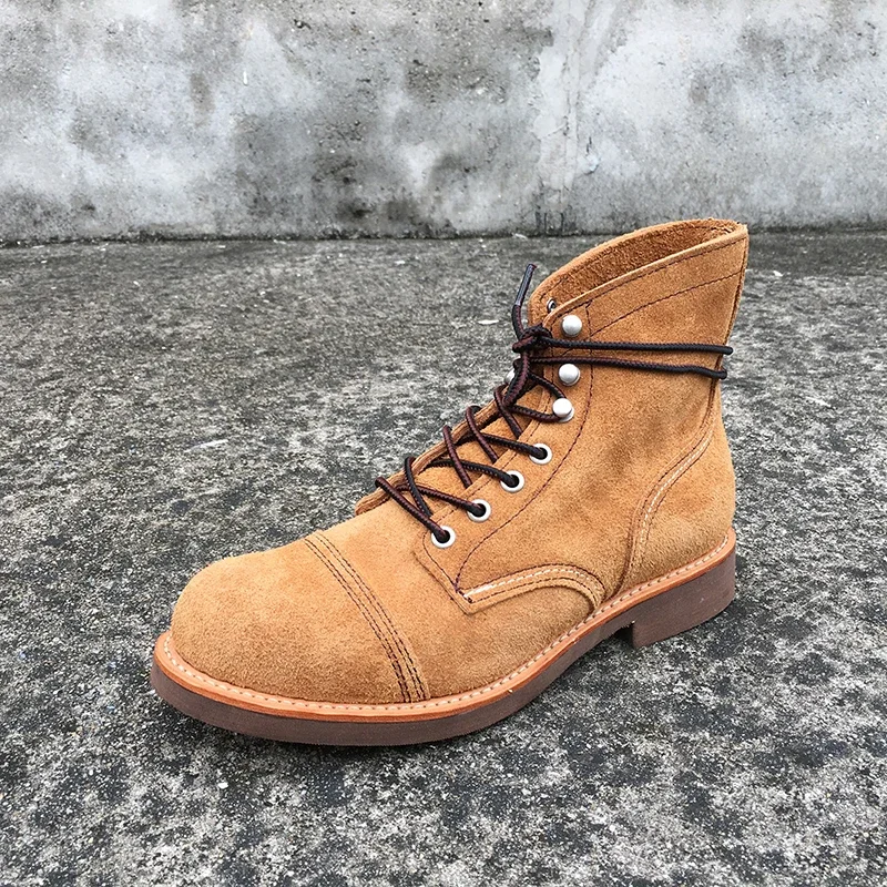 

Designer Vintage Genuine Cow Leather Work Mens Shoes Goodyear-Welted Men Boots Motorcycle Boots