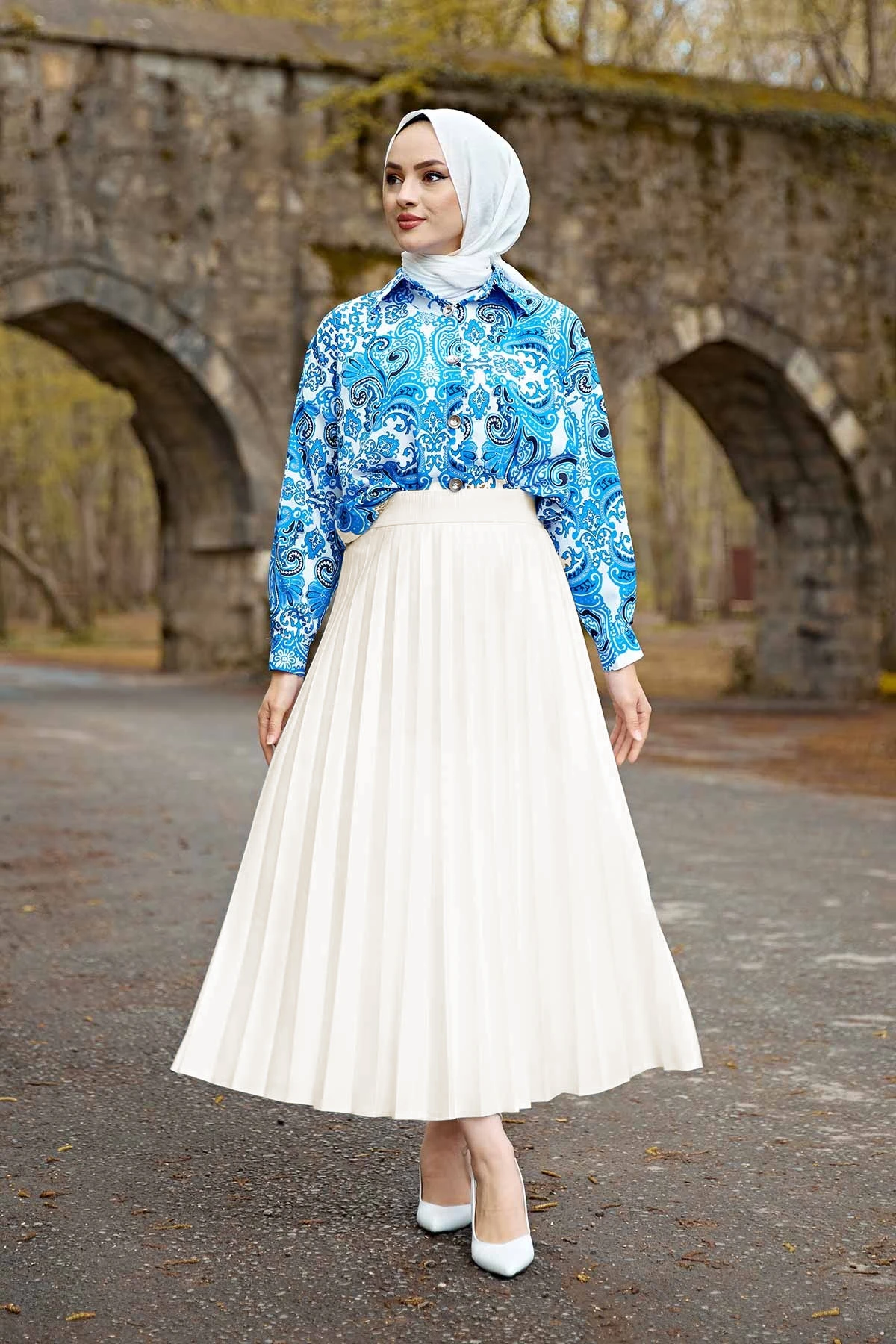 

Leather Look Piliseli Skirt SAG Raw White Winter Autumn 2021 Muslim Women Hijab headscarf Islamic Turkey