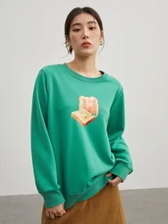 DUSHU Print Sweatshirts Women Solid Loose Commuter Warm Pullovers Women Round Neck Korea Style Casual 2022 Winter Tops