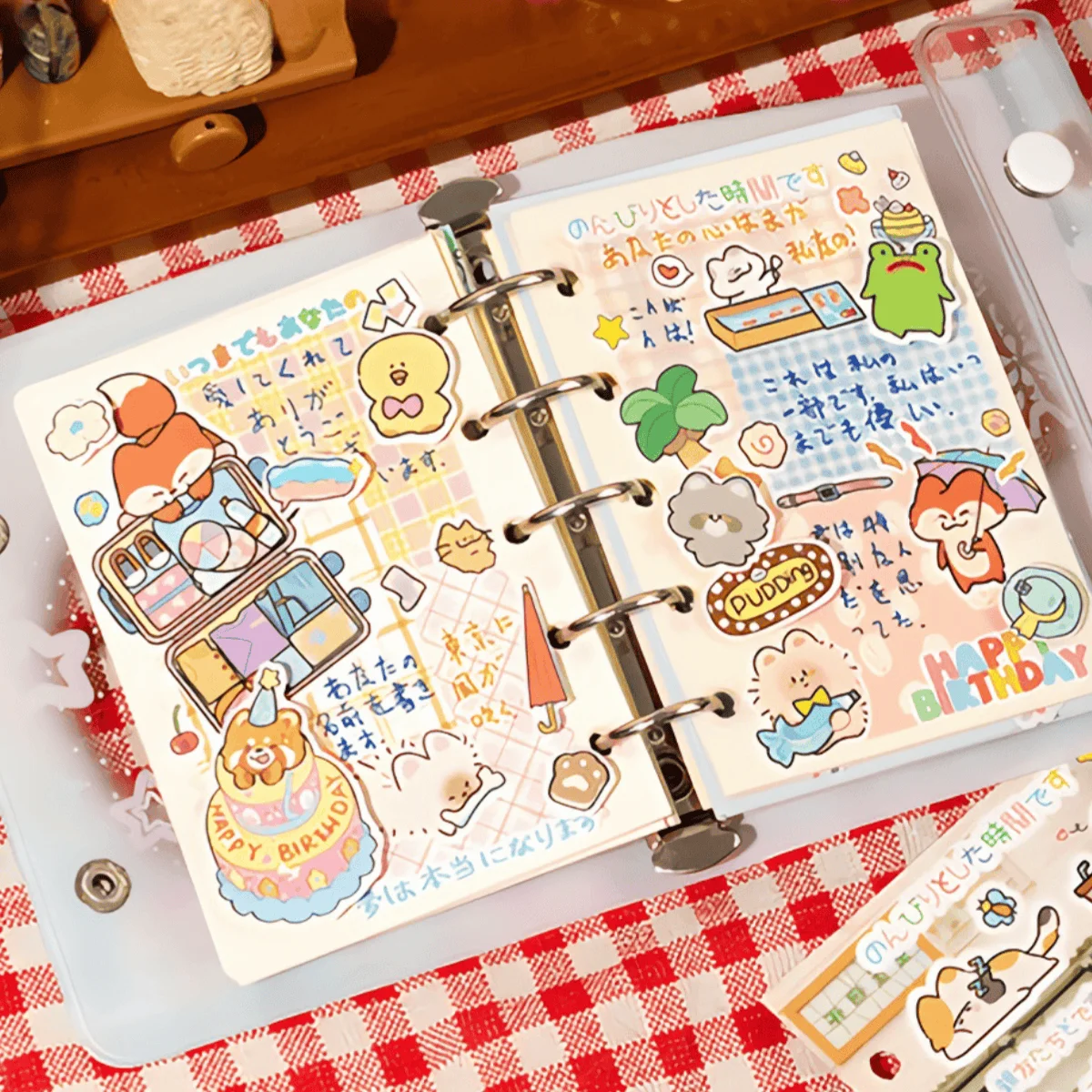 60P Cute Loose-Leaf Retro Japanese Sticker Book Kawaii Die-Cut Stickers for DIY Crafts, Journaling, and Card Collection