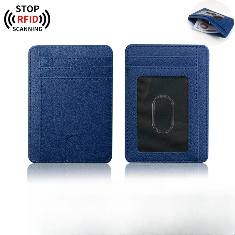 Rfid Anti-Demagnetization Card Holder Solid Color Multi-Slot Pu Card Case for Men and Women