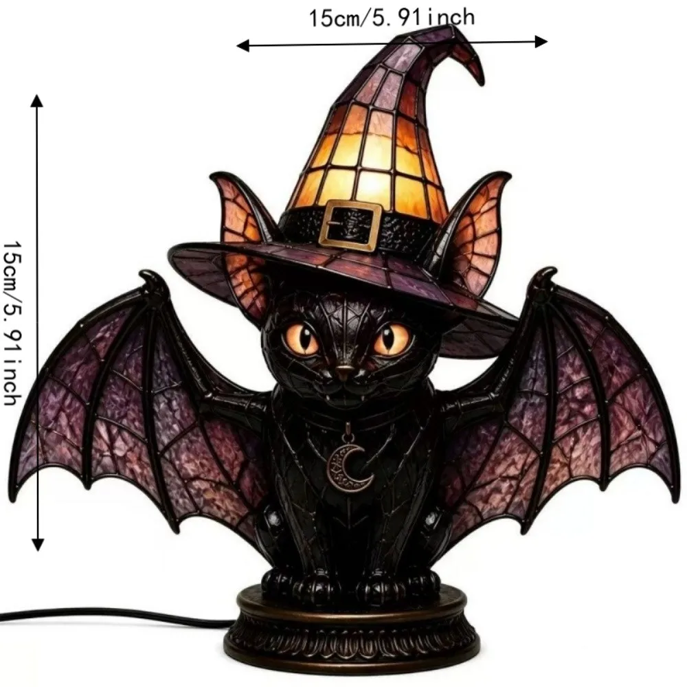 Home Ornaments Cat Bird Halloween Lamp Gothic Acrylic Desktop Lights Colorful Home Decoration Witch Hat Lamp Office Dorm view 6