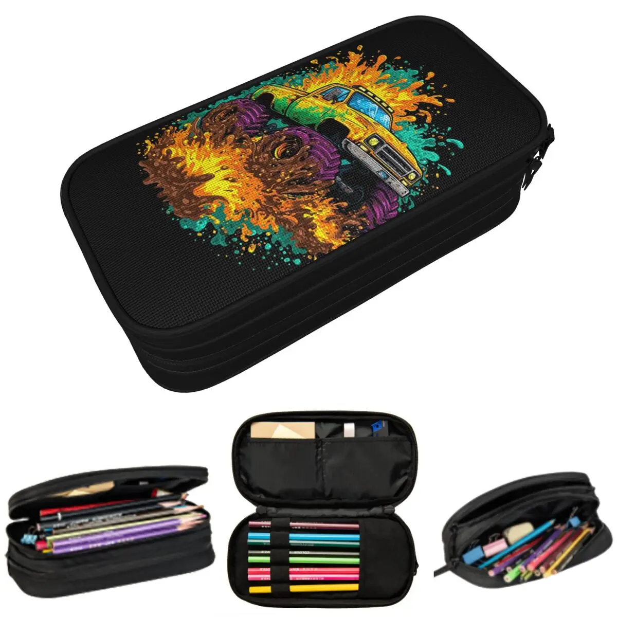 

Cool Flame Off Road Vehicle Print Pencil Case for Studen School Pen Box Pencil Bag Stationery Supplies Pen Holder Bag