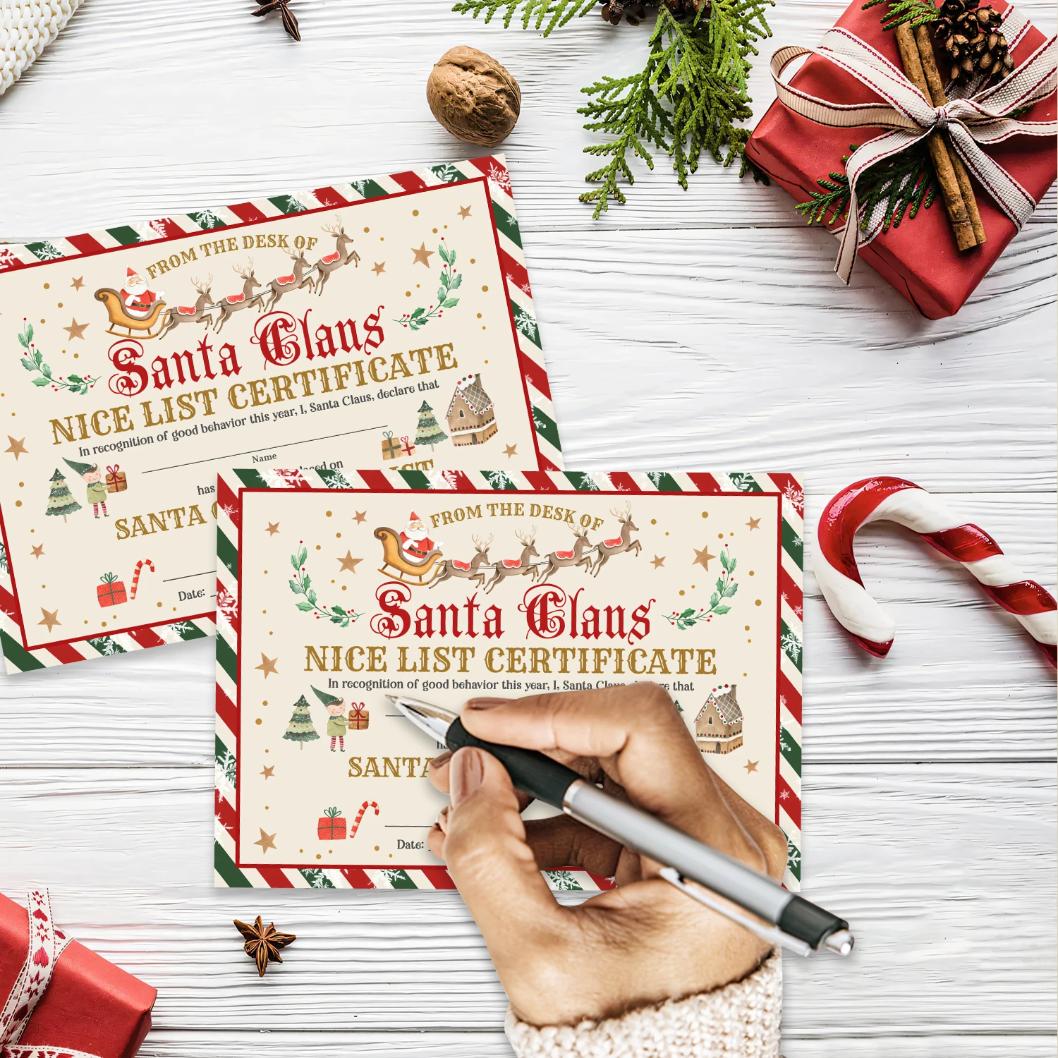 24-delige officiële kerstbrief en certificaat van de Kerstman-kerstkaart Officiële brief aan de kerstman voor Kerstmis Wish Lis