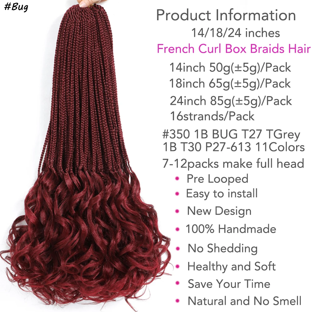 14inch French Curls Box Braided Crochet Hair Braids Handmade Goddess French Curly Braiding Crochet Hair Synthetic 16strands/pack