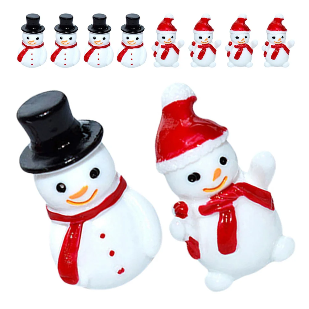 

10Pcs Mini Resin Christmas Snowmen Detailed 3D Snowman Sculptures Dollhouse Xmas Micro Landscape Decorations Resin Snowman