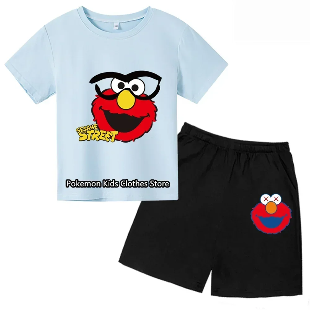 SesameStreet Tshirt Set Boys Clothing Sets Summer Baby Girls Short Sleeve Sports T-shirt Shorts 2-piece Set Kids Clothes