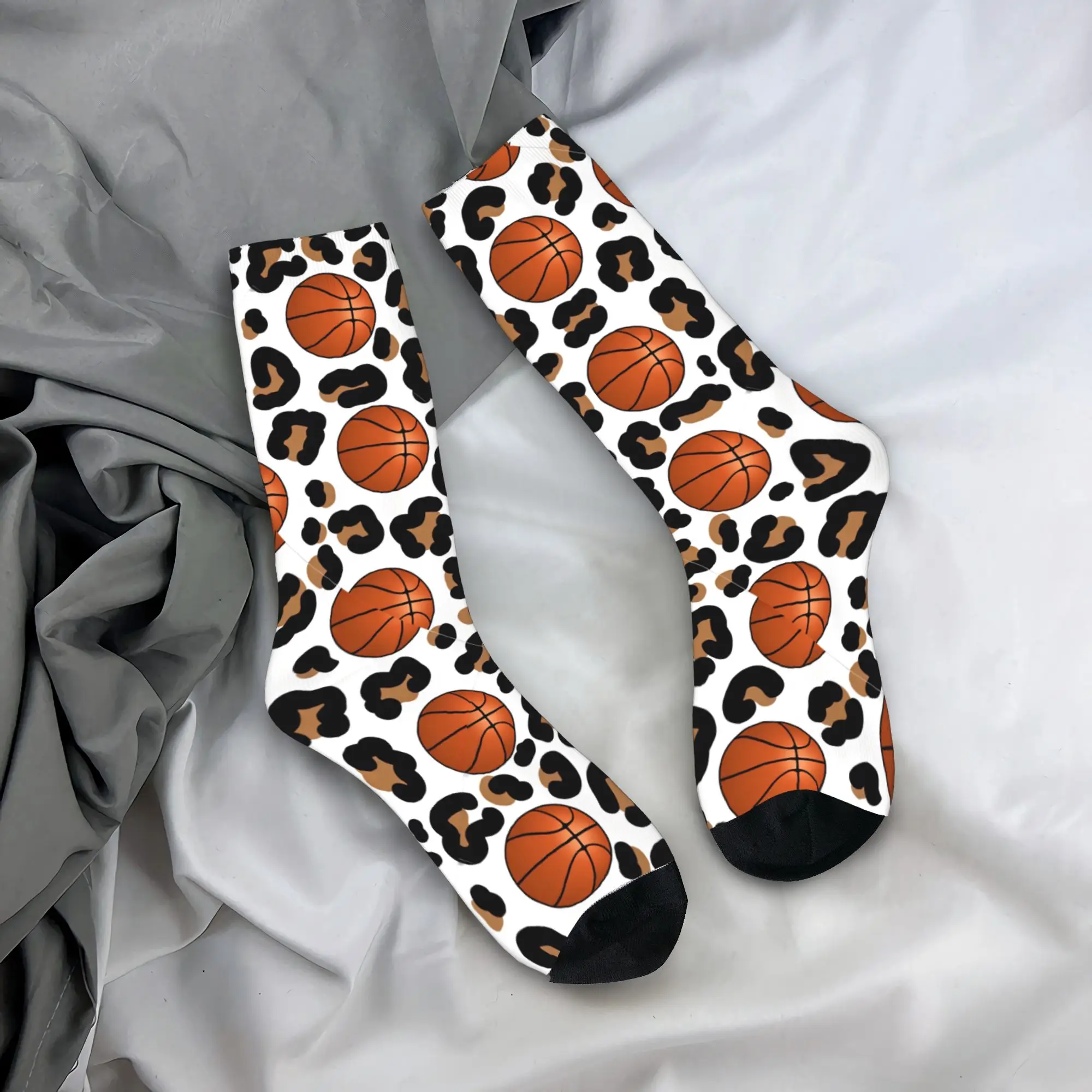 Leopard Print Basketball Seamless Pattern Socks Autumn  Stockings Harajuku Women Men Comfortable Socks Running Non Slip Socks