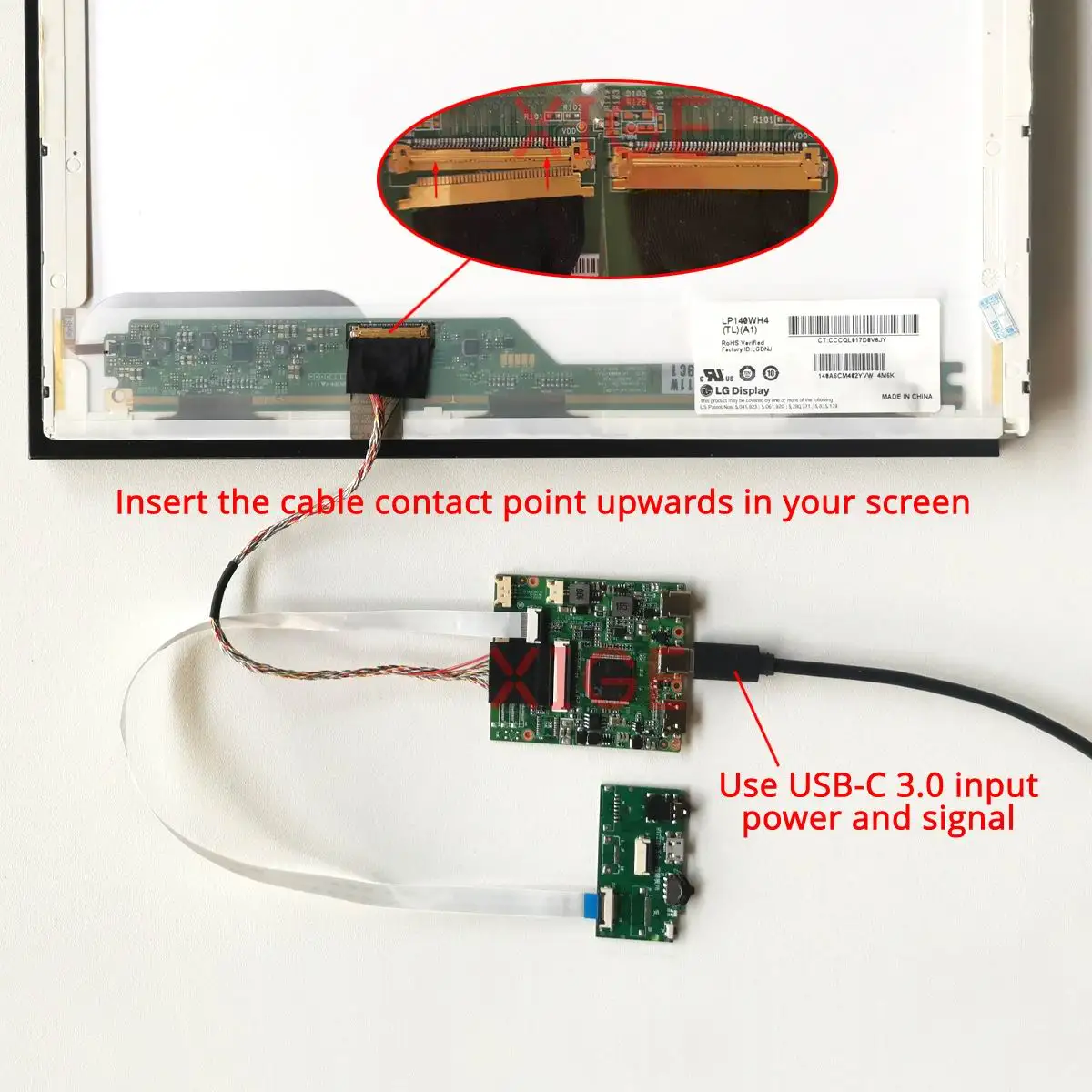 لوحة LED لوحة للقيادة + حافظة معدنية تناسب BT140GW01 V.4/V.5 1366x768 14 "USBC 3.0 شاشة الكمبيوتر المحمول 40-Pin LVDS Mini-HDMI TYPE-C لتقوم بها بنفسك عدة #5