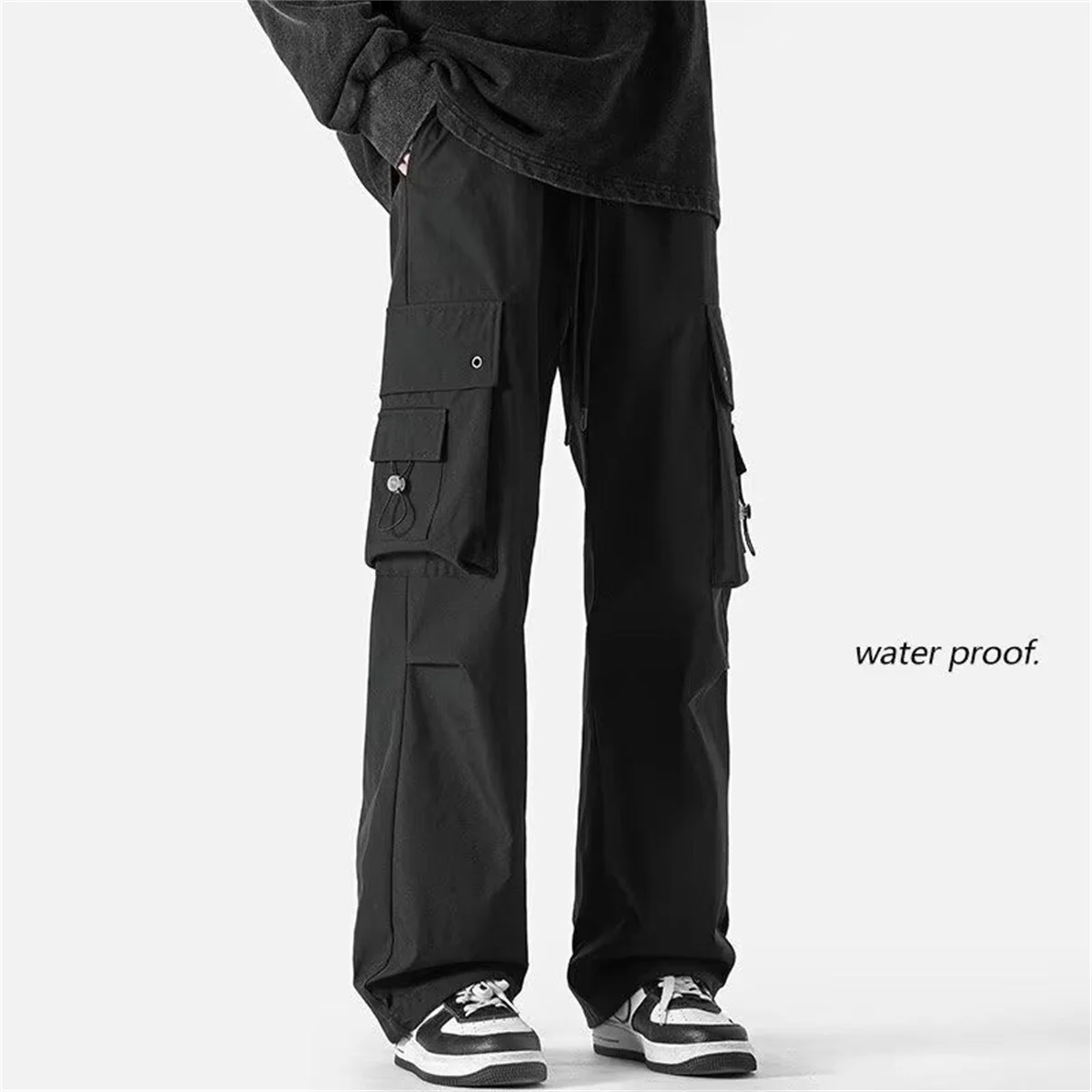 

Men's Spring And Summer Thin Solid Color Ice Silk Quick Drying WaterproofWork Pants Fashion Loose And Versatile Casual Pants