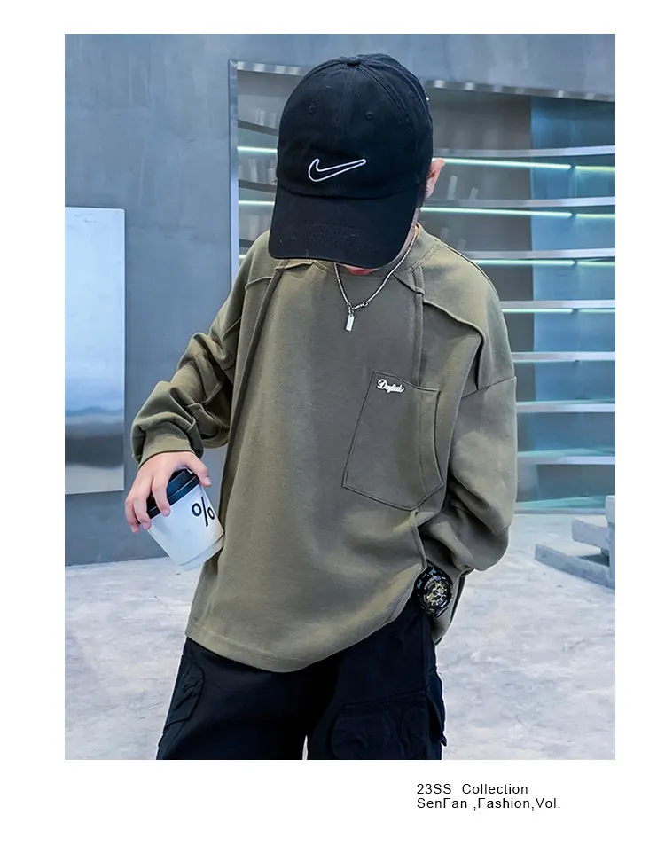 Neue Jungen-Sweatshirts 8 10 12 14 Jahre Alte Kinder Pullover Baumwolle Langarm Koreanische Kleidung Frühling Herbst Lässige Sweatshirts Oberteile – Detail 5