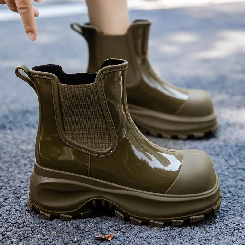 Thick-soled Heightening Rain Boots for Women Short-tube Non-slip Wear-resistant Water Boots Work Car Wash Plus Velvet Rain Boots