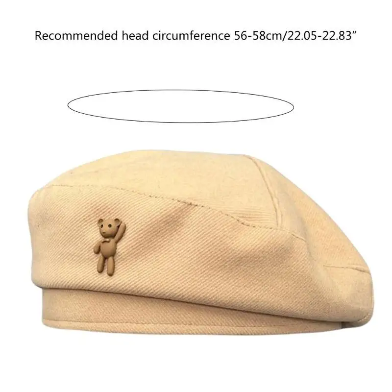 R1WE สไตล์อังกฤษ ศิลปินหมวกฟักทอง Stereoscopic หมี Decors หมวกฤดูหนาว