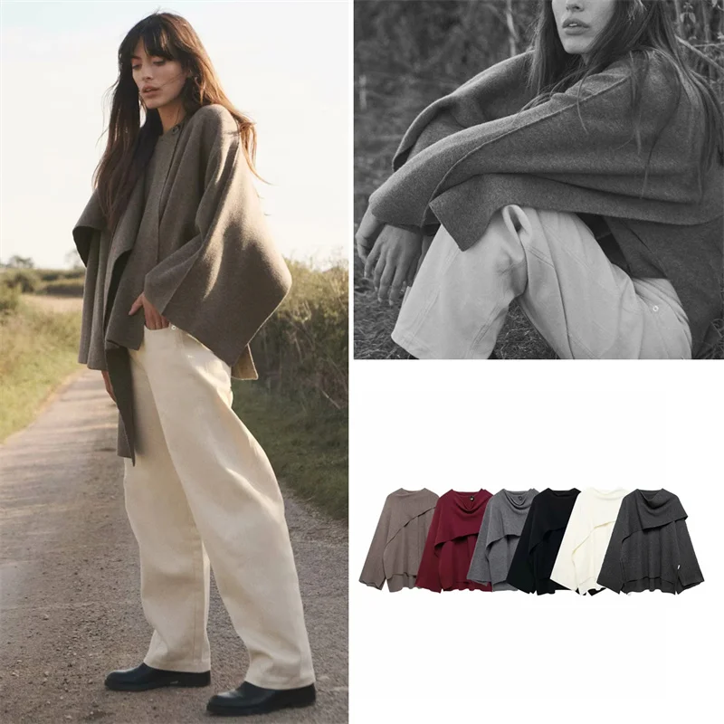 

Faionable ort Coat Jaet Women's Design Sense Cowl Ne Long Sve Autumn Winter New Sle Chinese Brand Pure E-commerce