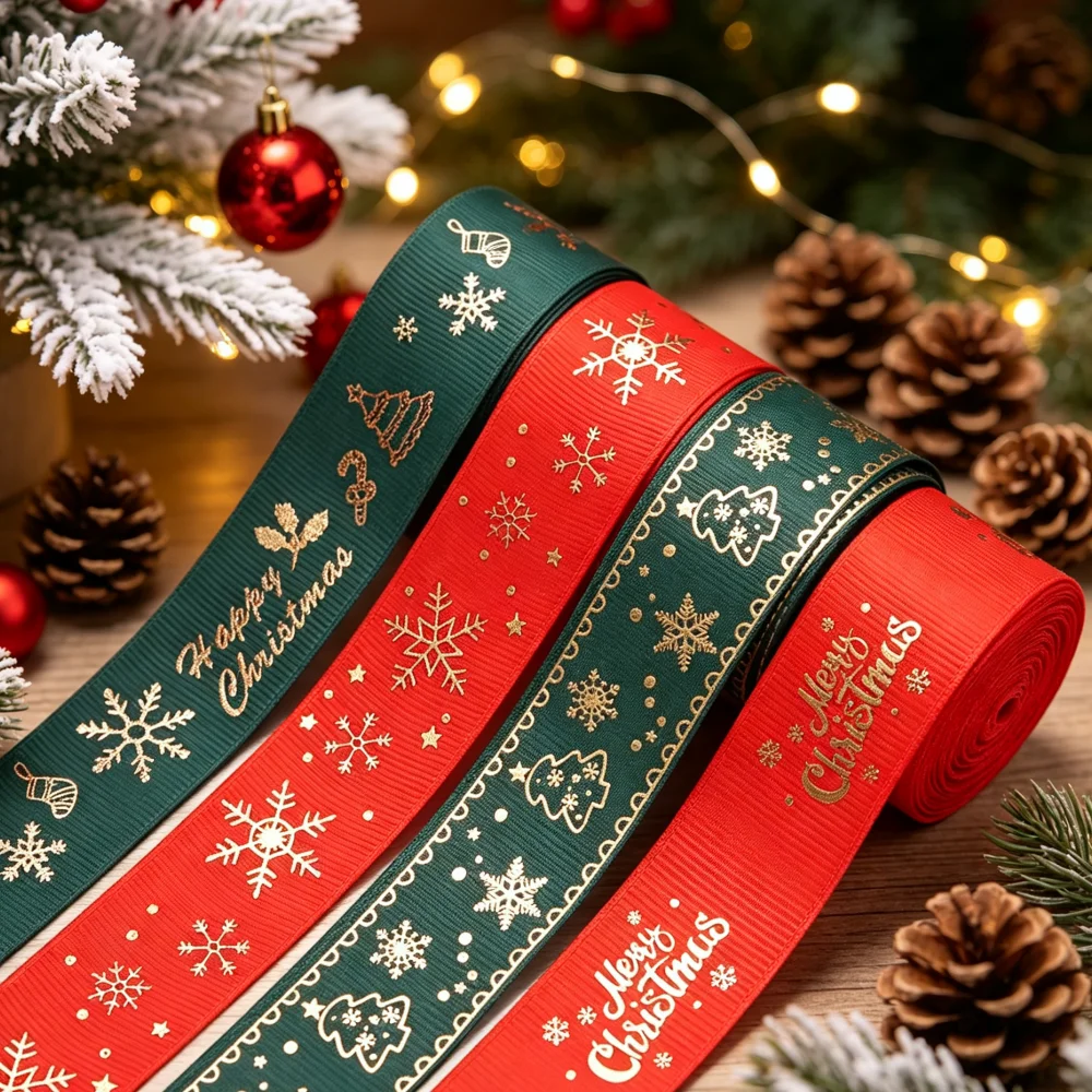5 Yards 25mm 1 Zoll Weihnachtsband Bedrucktes Weihnachts-Polyesterband für DIY-Geschenkverpackung Handgemachtes Design Weihnachtsdekoration – Detail 5