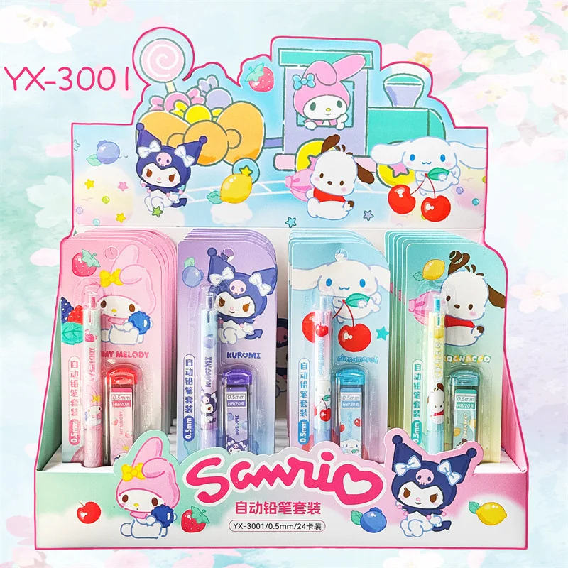 24 set/lot Sanrio Kuromi Melody Mechanical Pencil Set Cute 0.5MM Drawing Writing Automatic Pen School Office Supplies Kids Gift