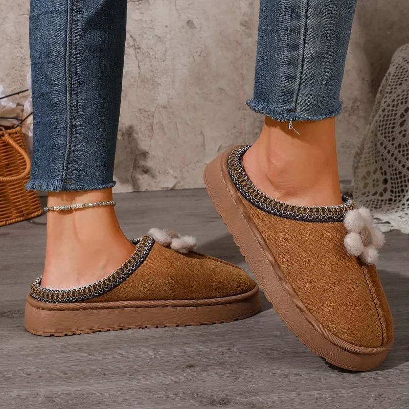 Winter New Hot Sale Flower Decor Casual Women's Cotton Slippers 2026 Fashion Anti Slip Thick Sole Embroider Warm Shoes for Women