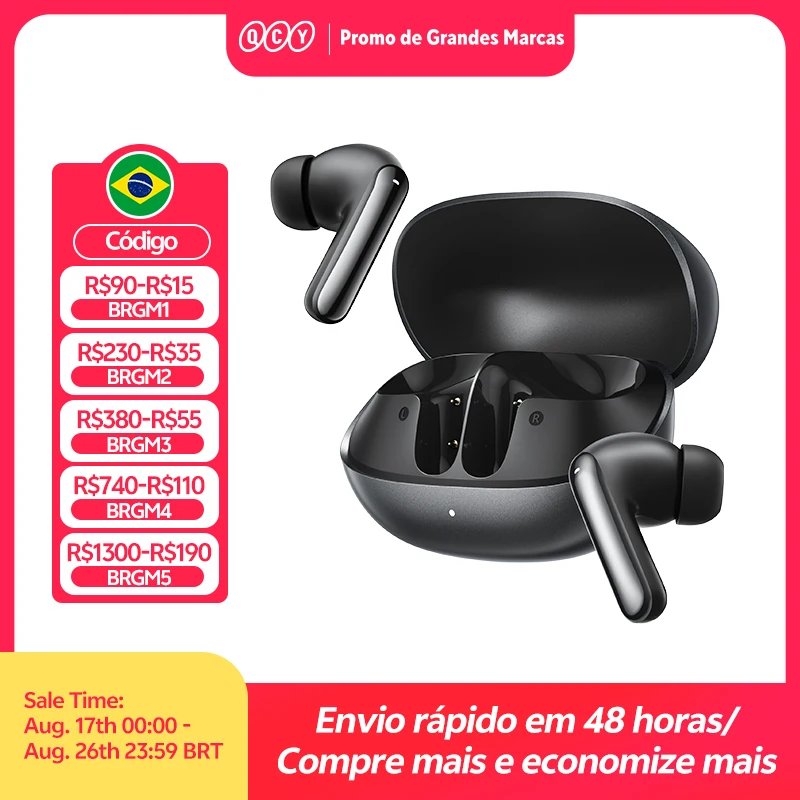 Fones de Ouvido Sem Fio QCY Melobuds N20 BH25HT20A Bluetooth 6.0 - ANC Adaptativo de -50dB, Drivers de 13mm, 6 Microfones, Chamadas HD, 40 Horas de Duração